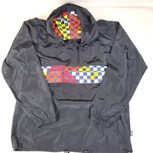 Beautiful Giant PullOver Racing Checker Drawstring 1/4 Zip Windbreaker Jacket